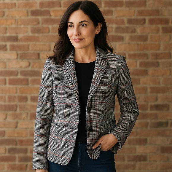 Talbots Aberdeen Plaid Blazer Size 4 Glen Plaid Check Red Navy Gray Classic - Picture 1 of 7